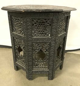 Vntg Moorish Carved Wooden Side Table