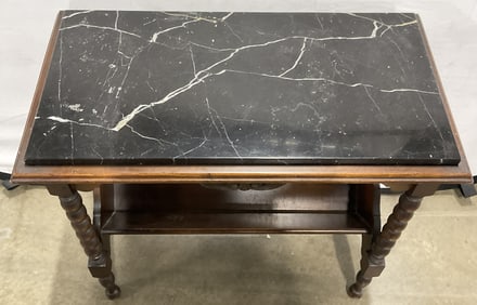 Vintage Black Marble Top Wooden Side Table