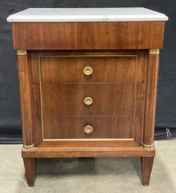 Vintage White Marble Top Three Drawer Nightstand