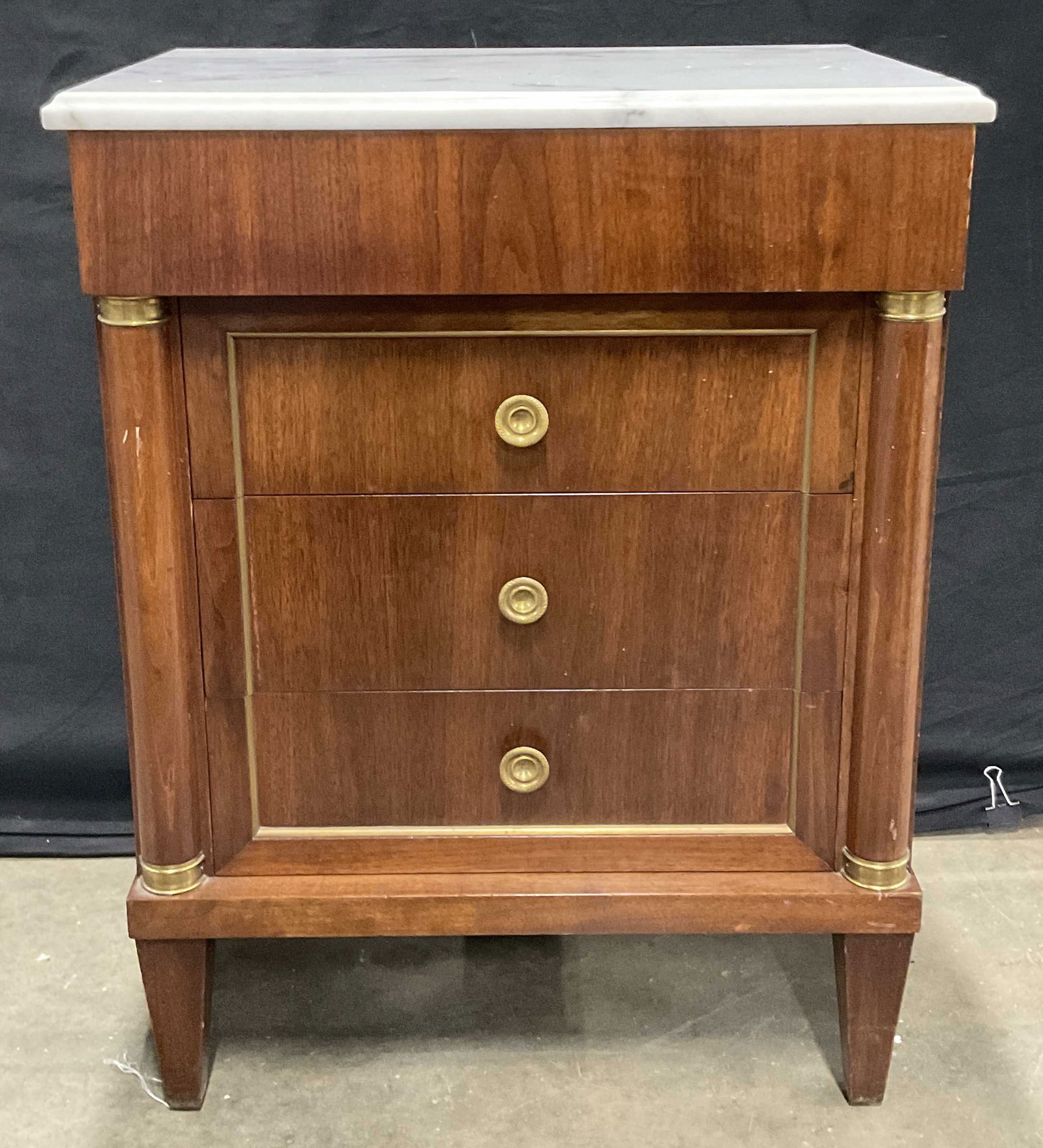 Vintage White Marble Top Three Drawer Nightstand (1 of 7)