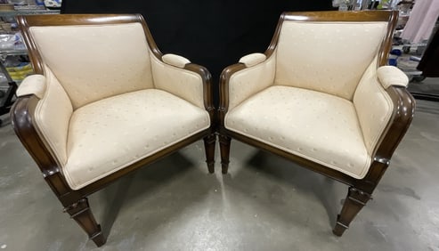 Pair Vintage Edwardian Style Bergere Armchairs