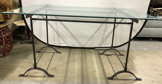 Iron Base Glass Top Dining Table