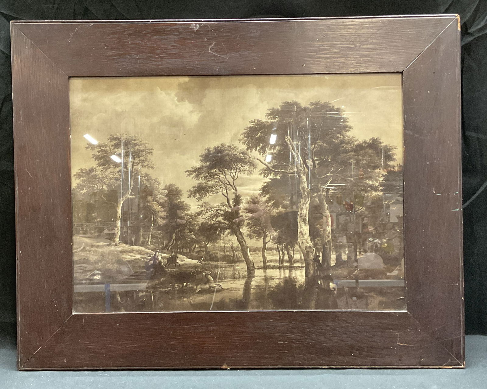 Framed Antique Hunting Scene Lithograph (1 of 6)