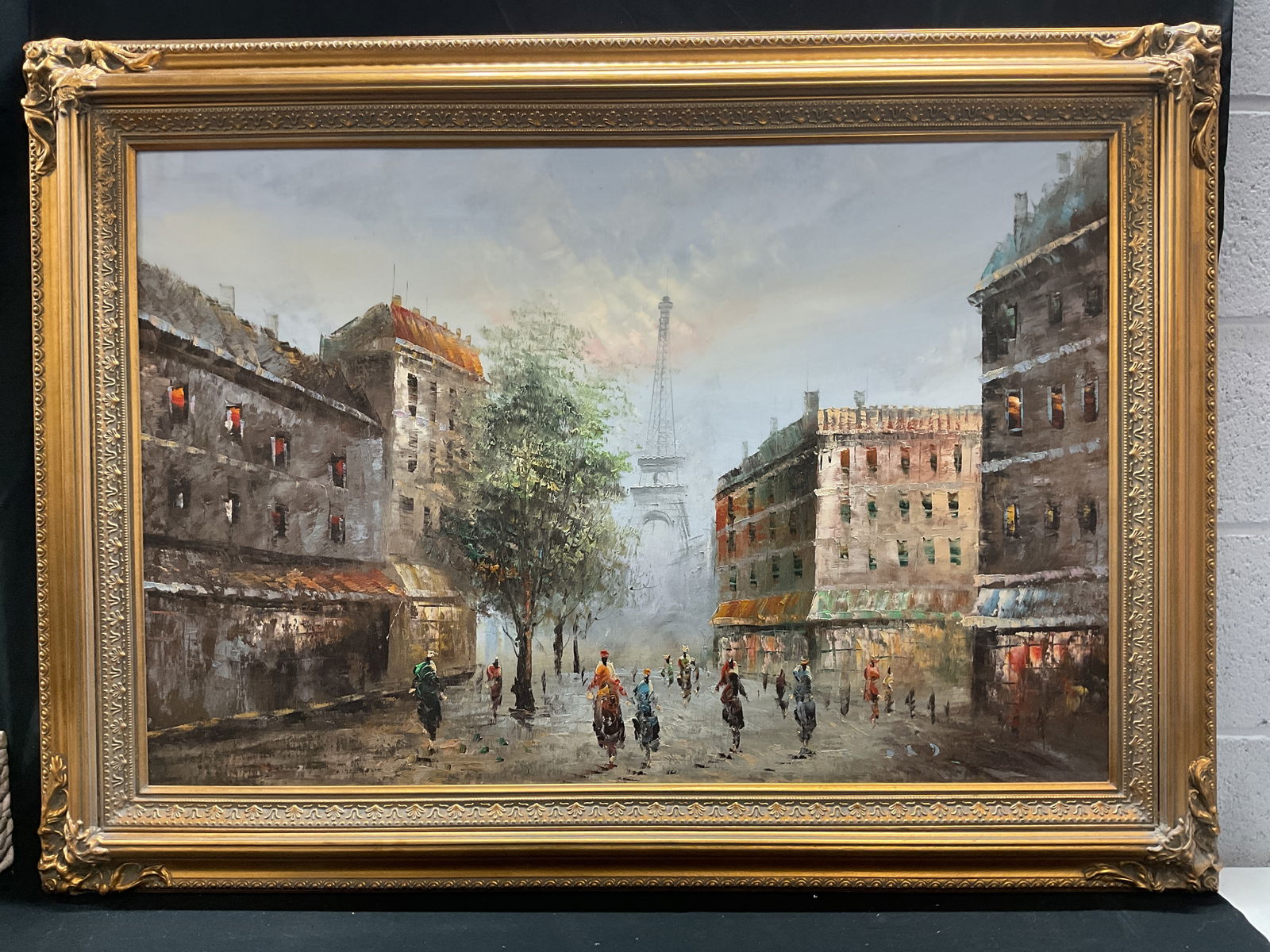 Framed Signed Cooper Paris Scene Oil Painting 44in (1 of 6)