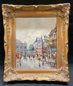 Signed A DeVity Paris Street Scene Oil Painting