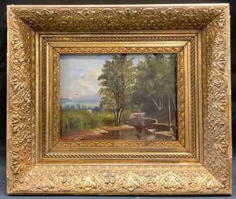 Framed Landscape with Cows Oil Painting