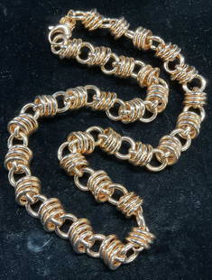 Milor Bronze Ring Chain Necklace, Italy: Milor bronze chain necklace. Ring chains. Signed on hang tag. Made in Italy. Drop length approx 11 inches. Some wear including scratching observed. Jewelry, estate jewelry, costume jewelry, cocktail j