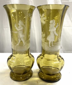 Pr Mary Gregory Style Girl & Flowers Vases