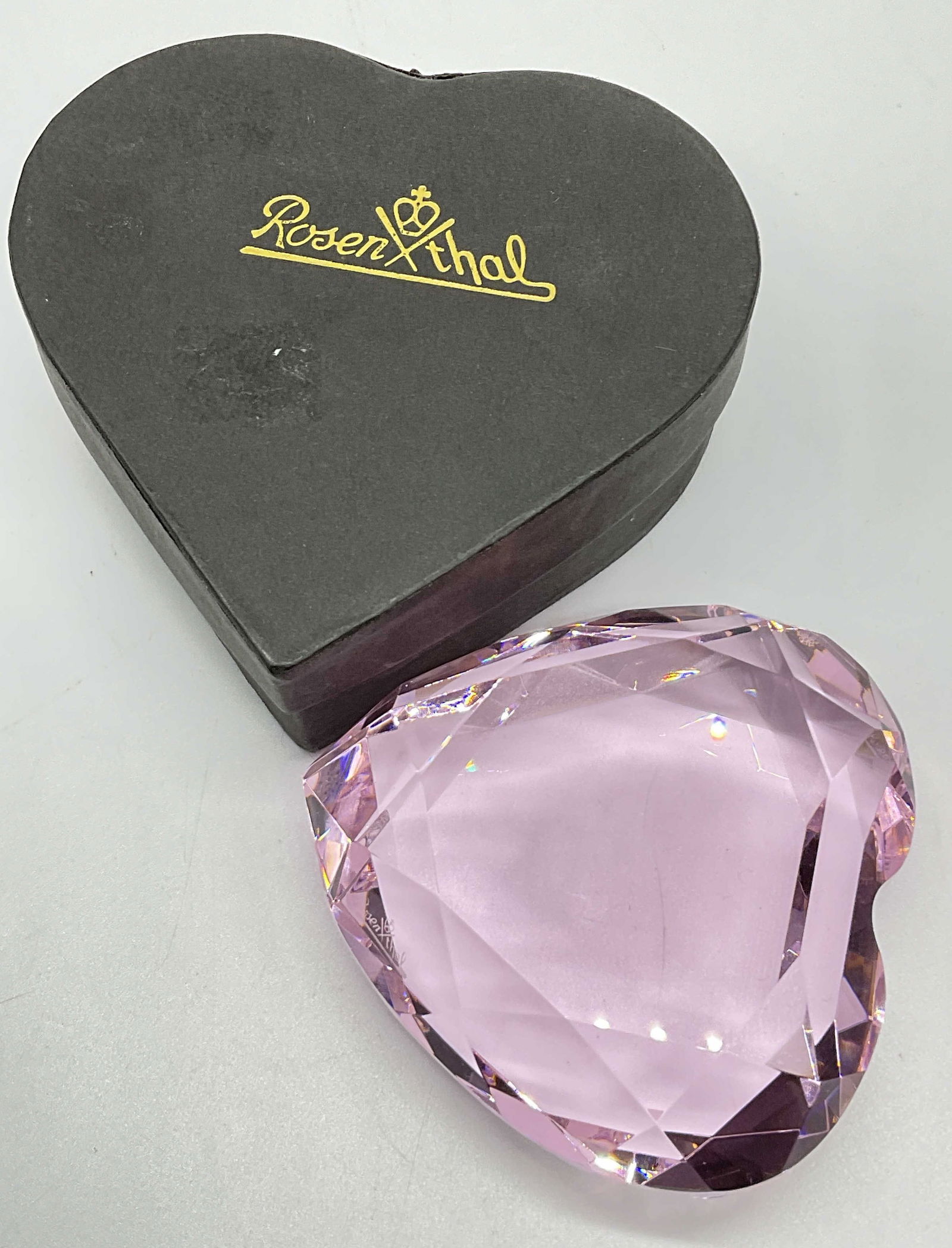 ROSENTHAL Pink Crystal Heart Paperweight, Box (1 of 10)