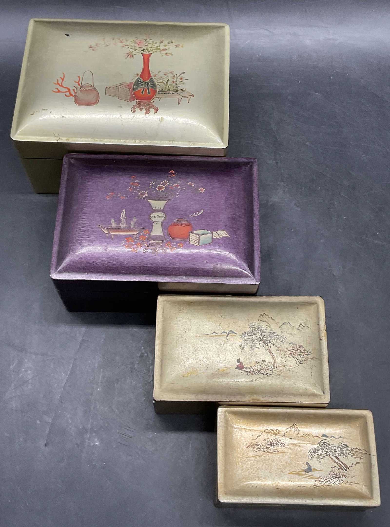 Vntg Lacquerware Stackable Nesting Trinket Boxes (1 of 9)