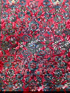 Vintage Handmade Persian Wool Area Rug: Rug is handmade and wool. Piece appears to be vintage possibly antique. Rug has intricate multi toned floral motif detail. Rug has tan toned edges 35.5 inches long 23 inches wide. Rug, carpet, area ru