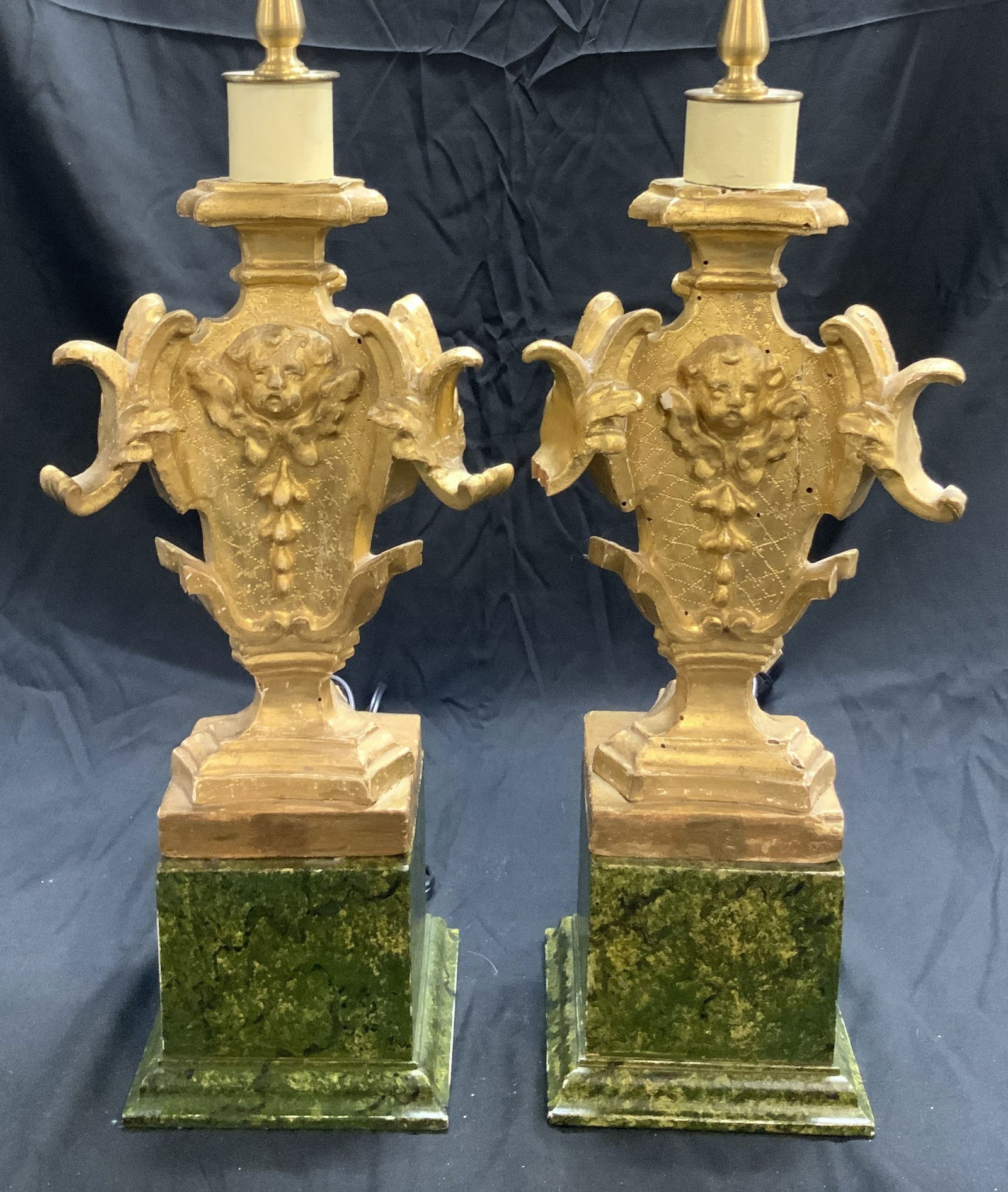 Pr Vtg Neoclassical G Wood Lmps W Marb Style Bases (1 of 11)