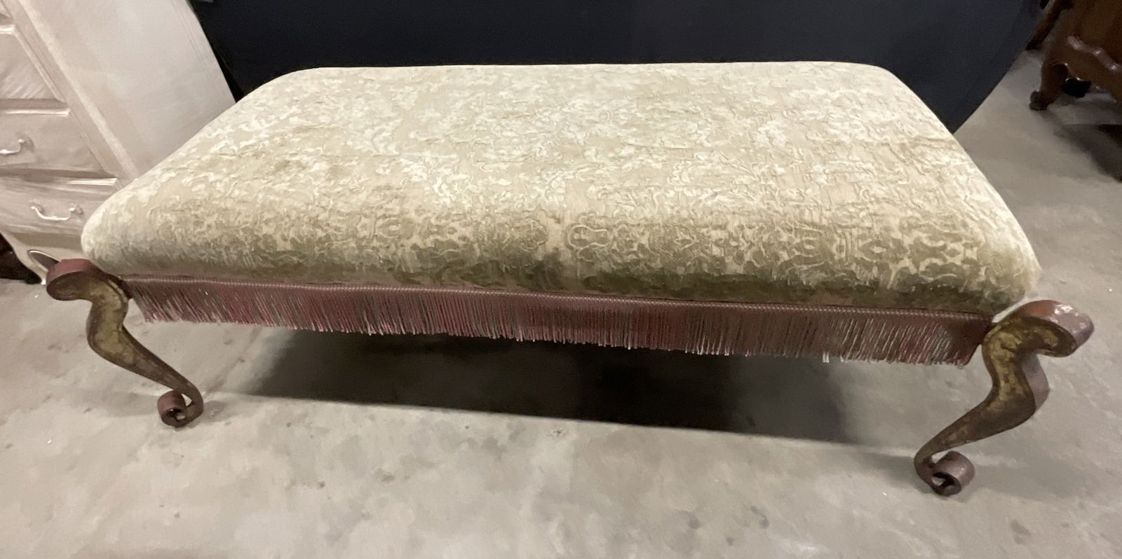 Vintage Upholstered Bench Ottoman W/ Scrolled Legs (1 of 12)