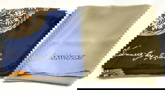 2 GIANNI VERSACE, KENNETH JAY LANE Silk Scarfs: 2 GIANNI VERSACE, KENNETH JAY LANE Silk Scarfs 2 silk scarfs. 1 silk scarf has a butterfly floral print & second scarf has a beige/tan color. Signed & marked. Surface wear consistent to age, use & exp