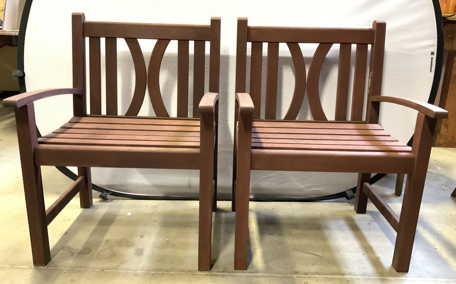 Pr Outdoor Wooden Patio Arm Chairs End Chairs (1 of 9)