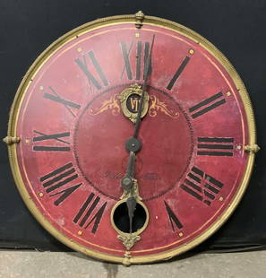 TIMEWORKS INC Vintage Wall Clock USA 32in: Wall Clock reads TIMEWORKS INC. Piece appears to be vintage. Clock face is red with black toned Hands and Roman numerals. Tag on backside reads Made in USA. Clock has gilt metal edges. Measures approx