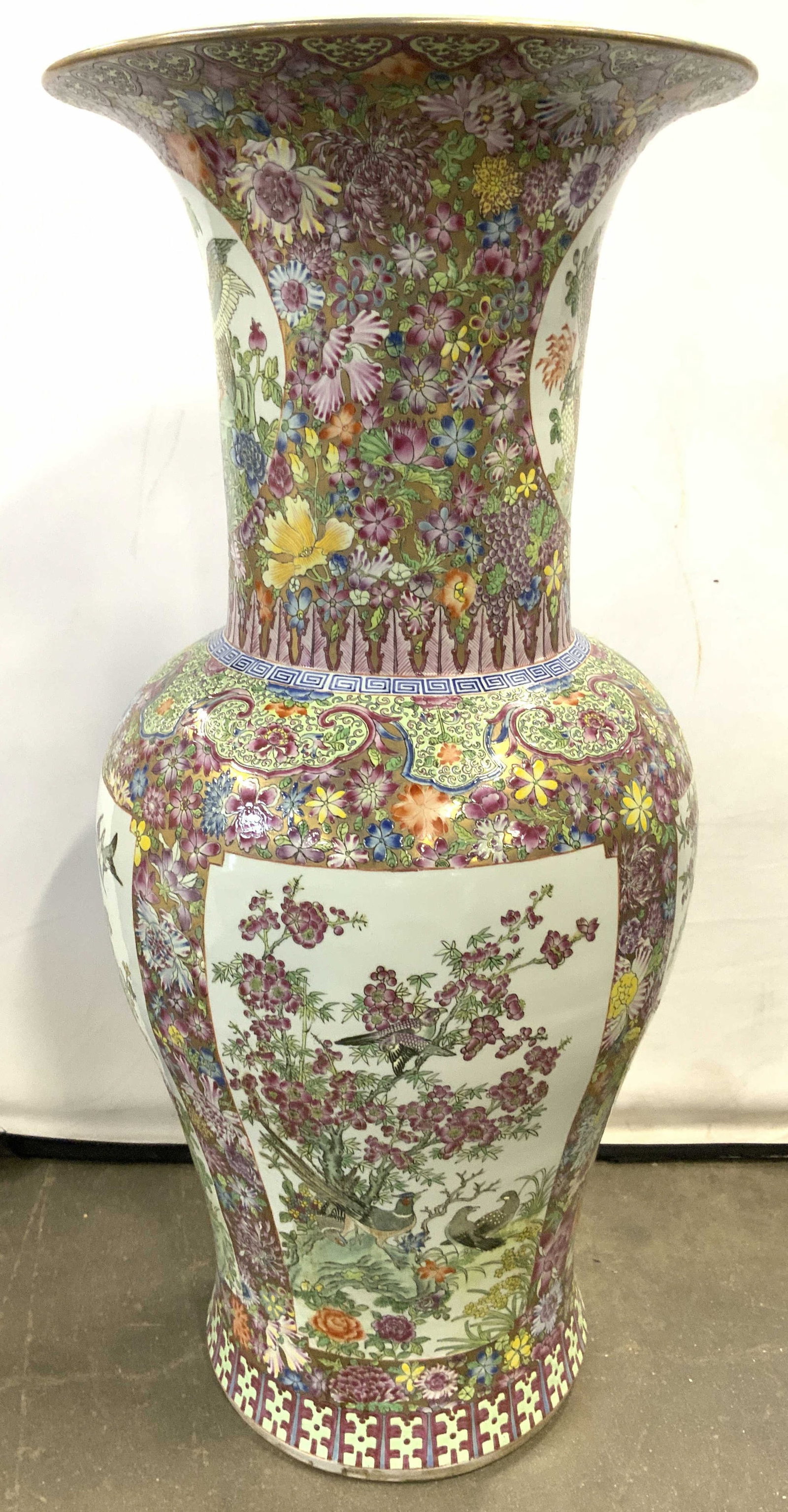 XL Vintage Hand Painted Asian Porcelain Vase 37in (1 of 11)