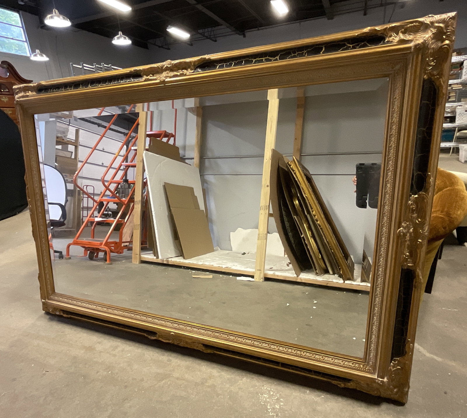 XL Gilt & Black Wood Crackle Motif Wall Mirror 71i (1 of 10)