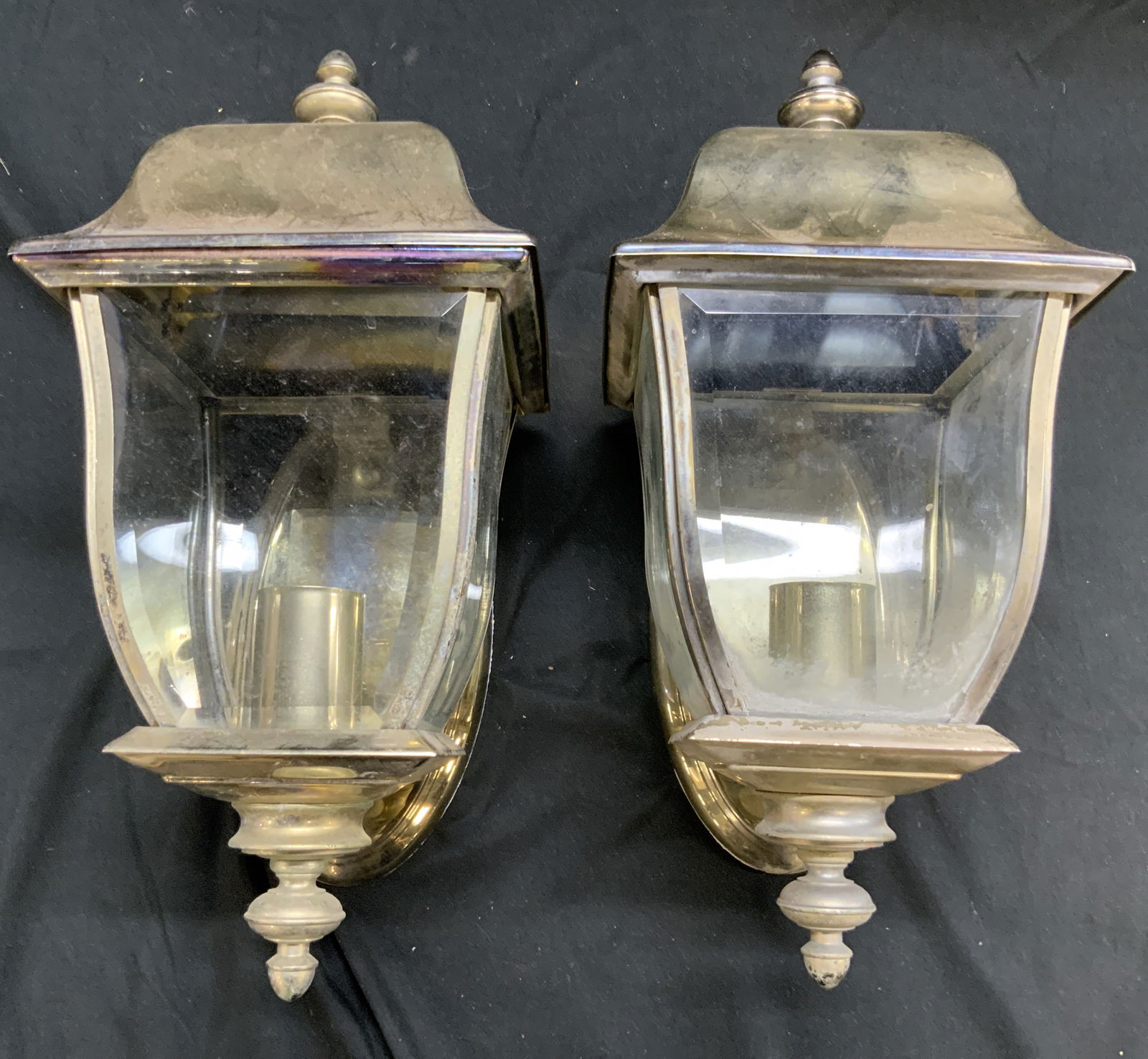 Pair Brass & Glass Wall Lantern Light Fixtures (1 of 8)