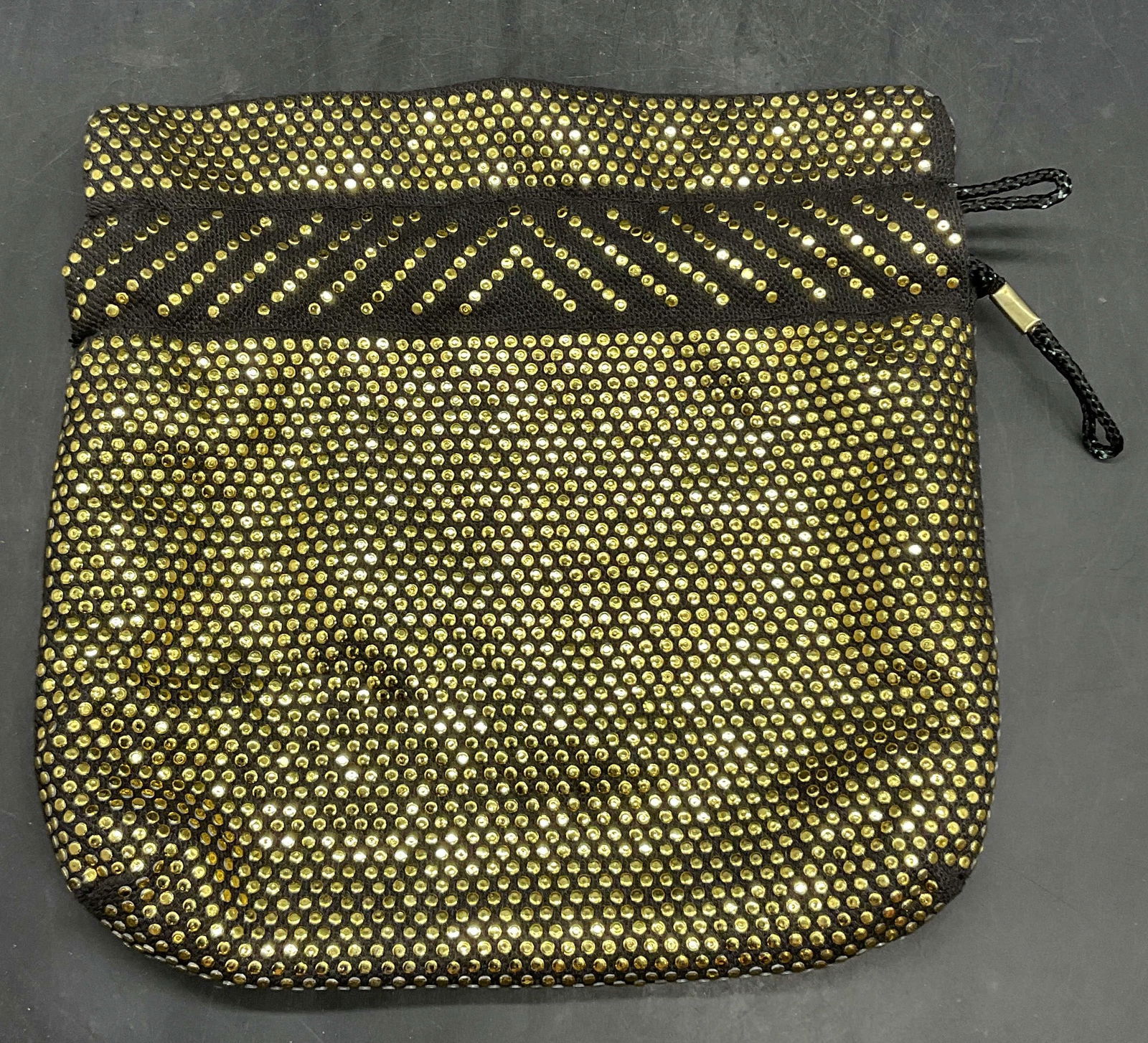 Vintage Black & Gold Tone Beaded Reversible Purse (1 of 9)