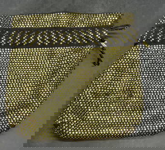 Vintage Black & Gold Tone Beaded Reversible Purse: Vintage Black & Gold Tone Beaded Reversible Pouch Purse. One side is beaded with gold tone beads and the other side features black beads. Pull string closure. Purse measures approx, 9L x 8.75W in. Los