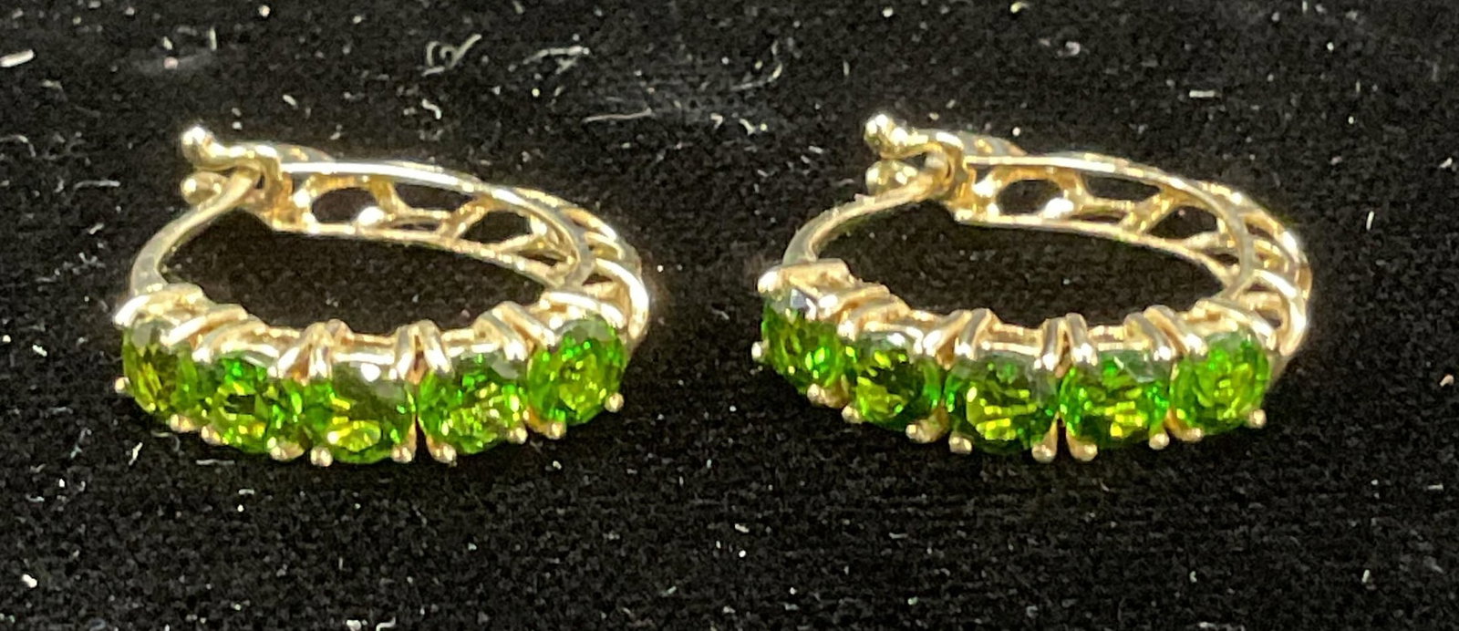 Signed DV 10K Gold Emerald Hoop Earrings (1 of 7)