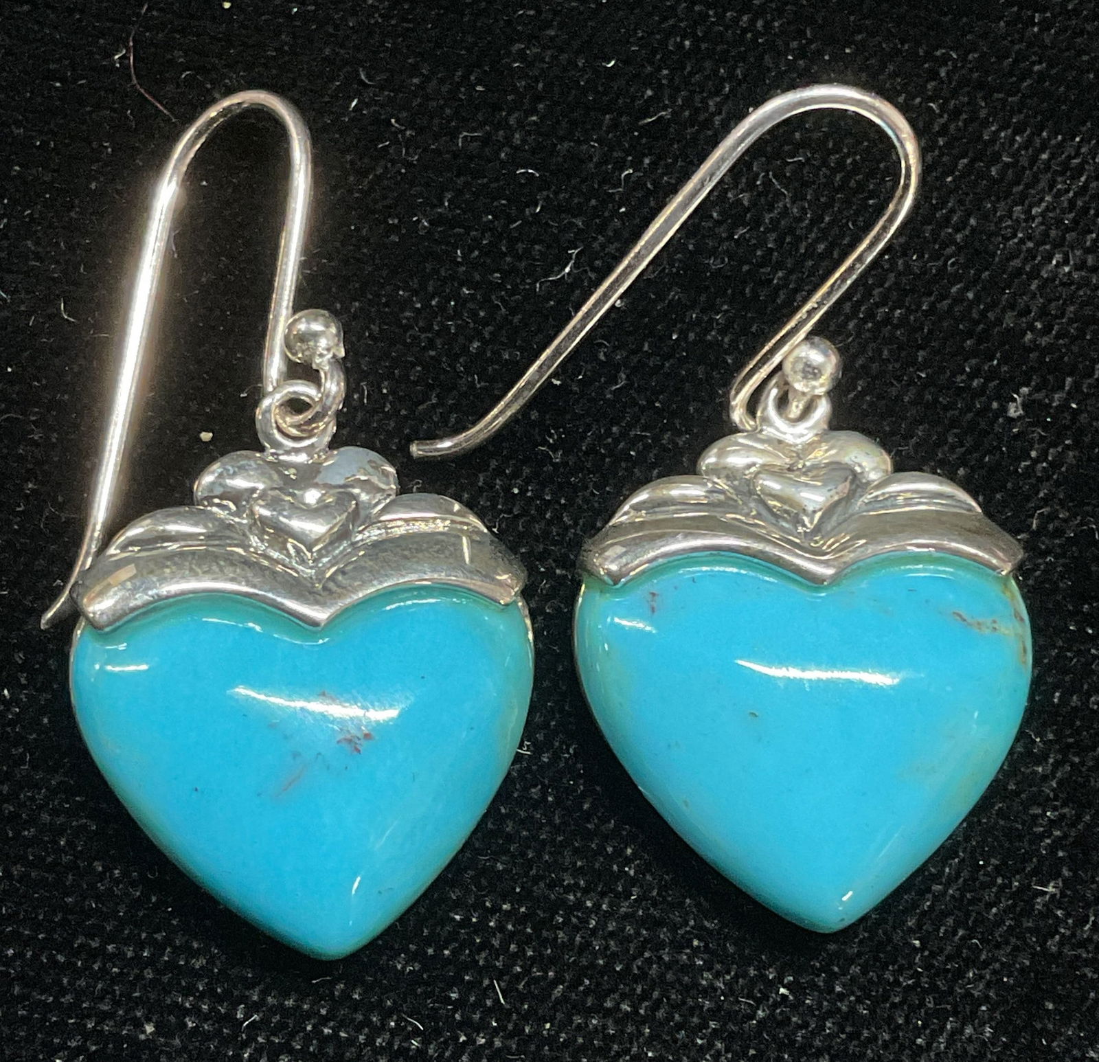 Signed Sterling Silver Turquoise Heart Earrings (1 of 6)