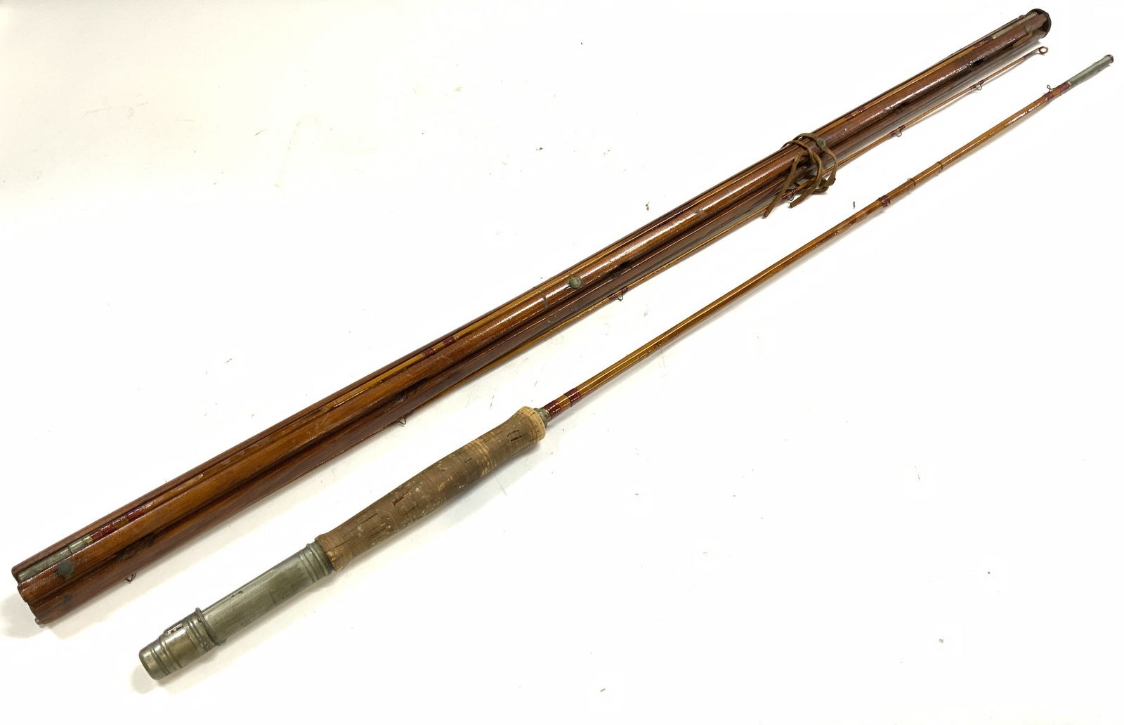 Antq Bamboo Fly Fishing Rod W Wooden Holder (1 of 8)