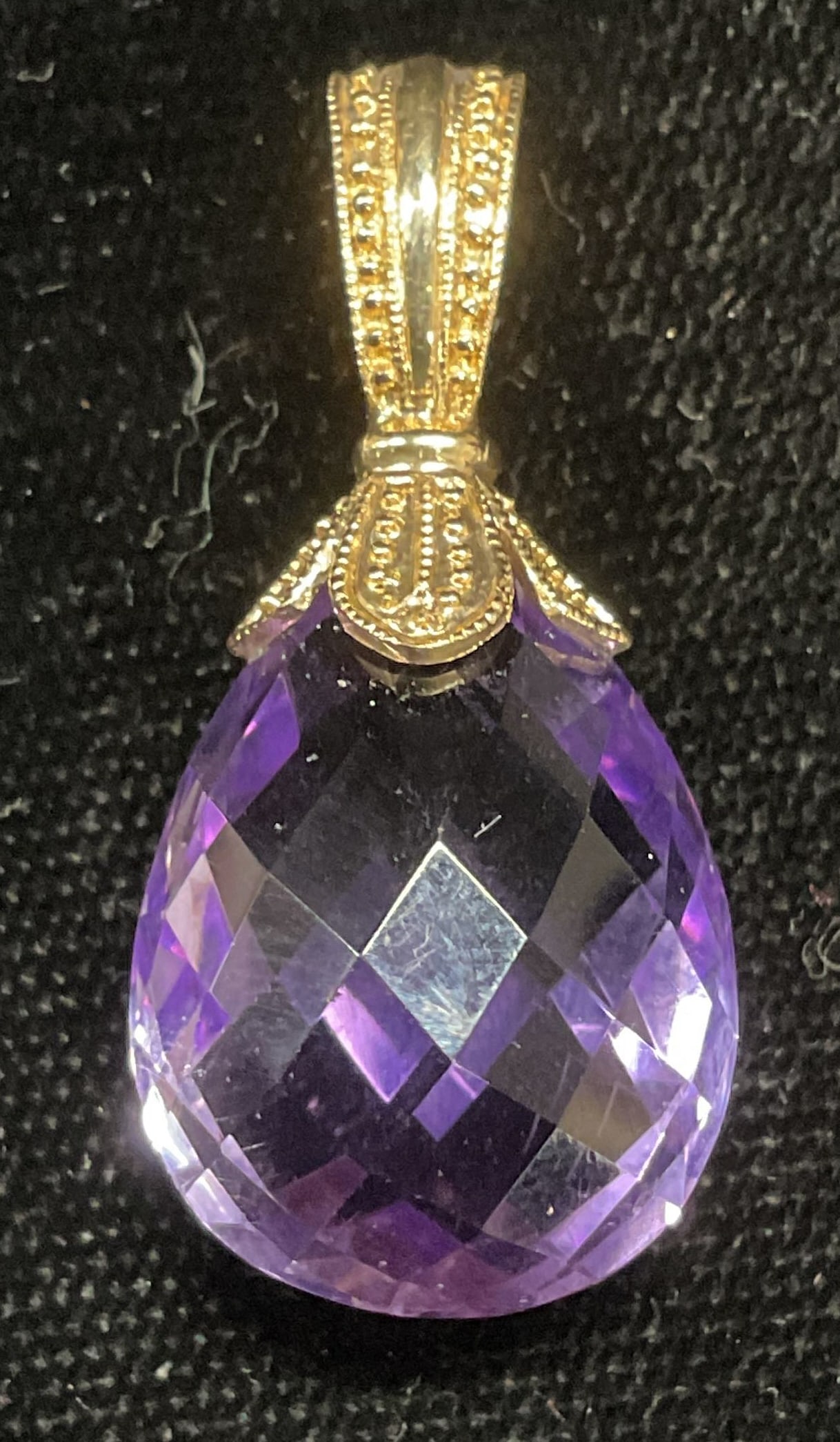 Signed STS 14K Gold Amethyst Drop Pendant (1 of 6)