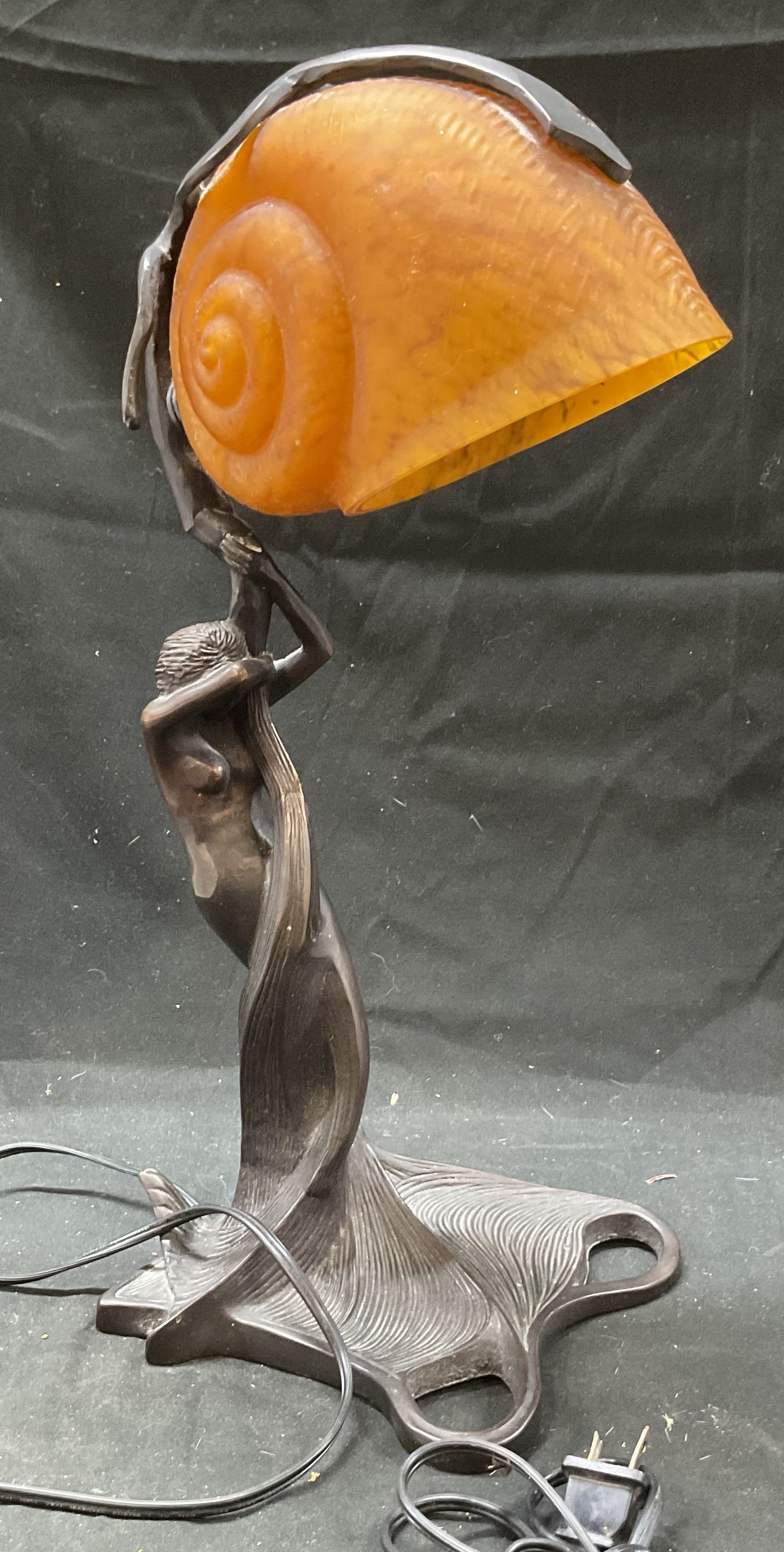 Vtg Art Nouveau Bronze Mermaid Lamp Nautilus Shell (1 of 9)