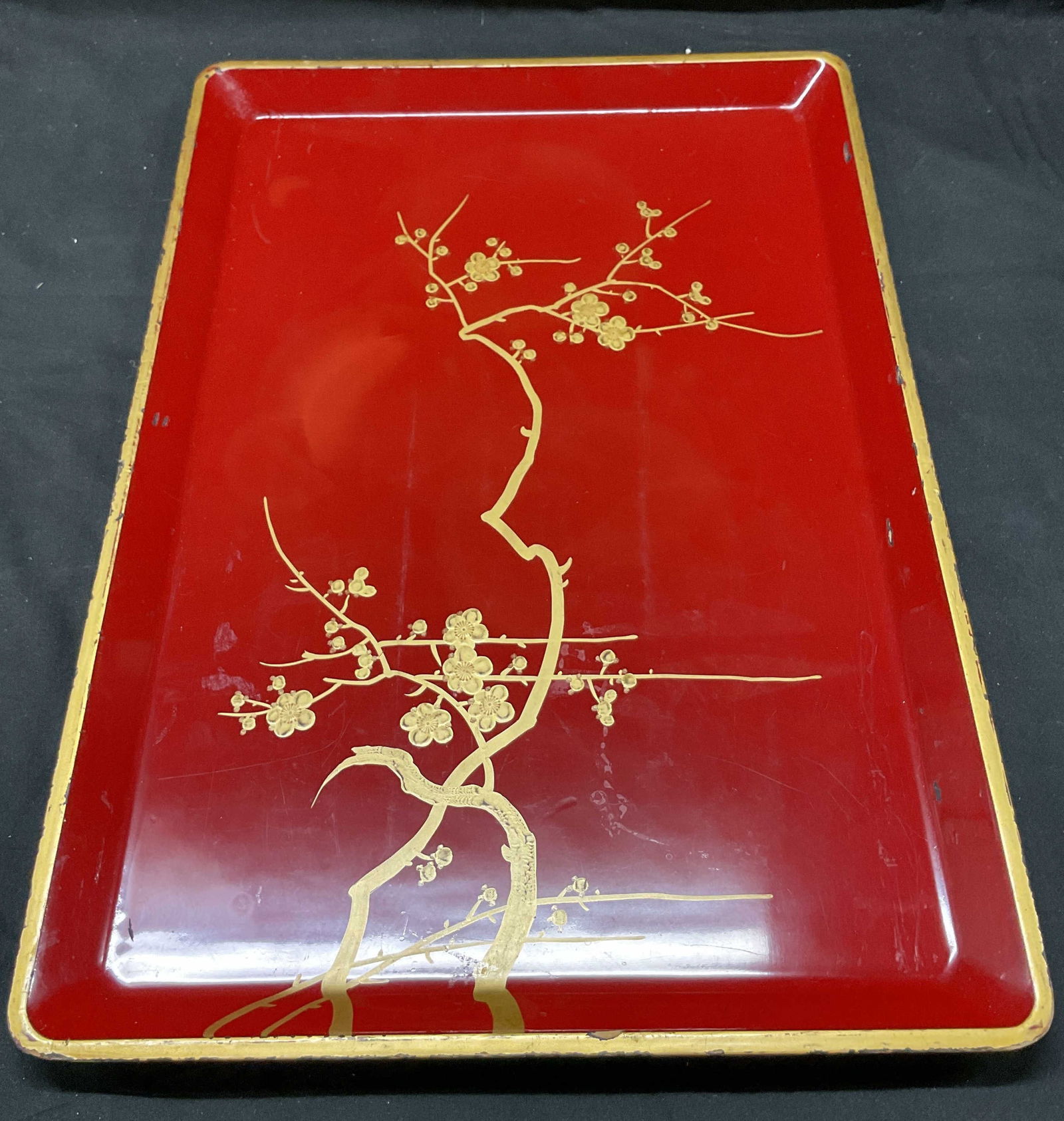 Vtg signed ST Lacquered Gilt Cherry Blossom Tray (1 of 6)