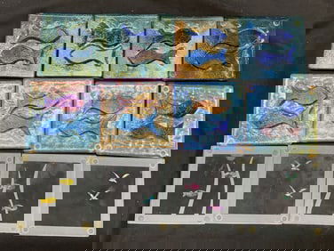 Group lot 12 Art Glass Fish Motif Coasters
