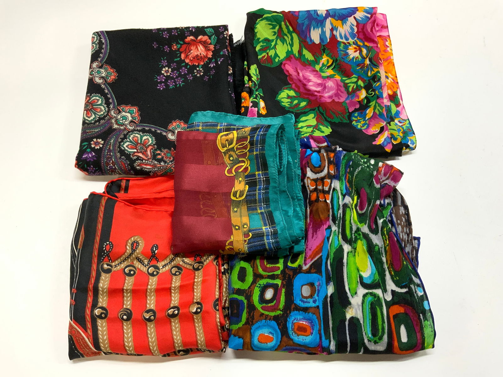 Lot 5 JP Assorted Floral&Plaid Print Scarfs ITALY (1 of 12)