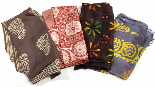 Lot 4 Assorted Hand Woven Silk Scarves