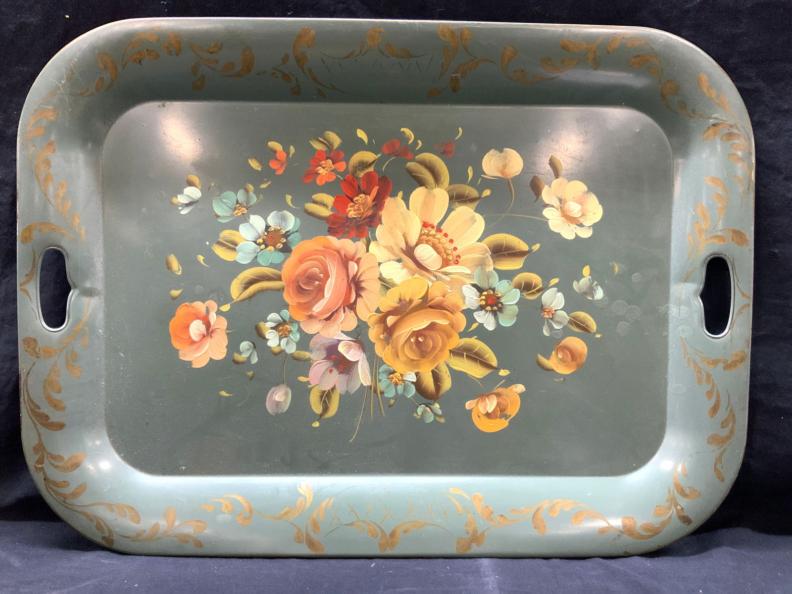 Vintage Hand Painted Toleware Centerpiece Platter (1 of 12)