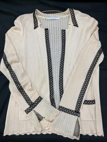Carolina Herrera Beige Knit Black Lace Sweater