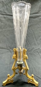 Vintage Brass Mount Arm Glass Vase