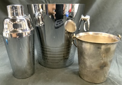 Lot 3 Ice Buckets & Cocktail Shaker, ANDRE LEROY +