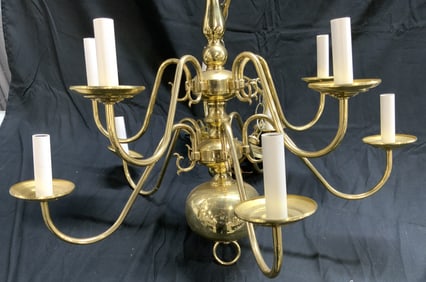 Vntg Victorian Style 10 Arm Brass Chandelier