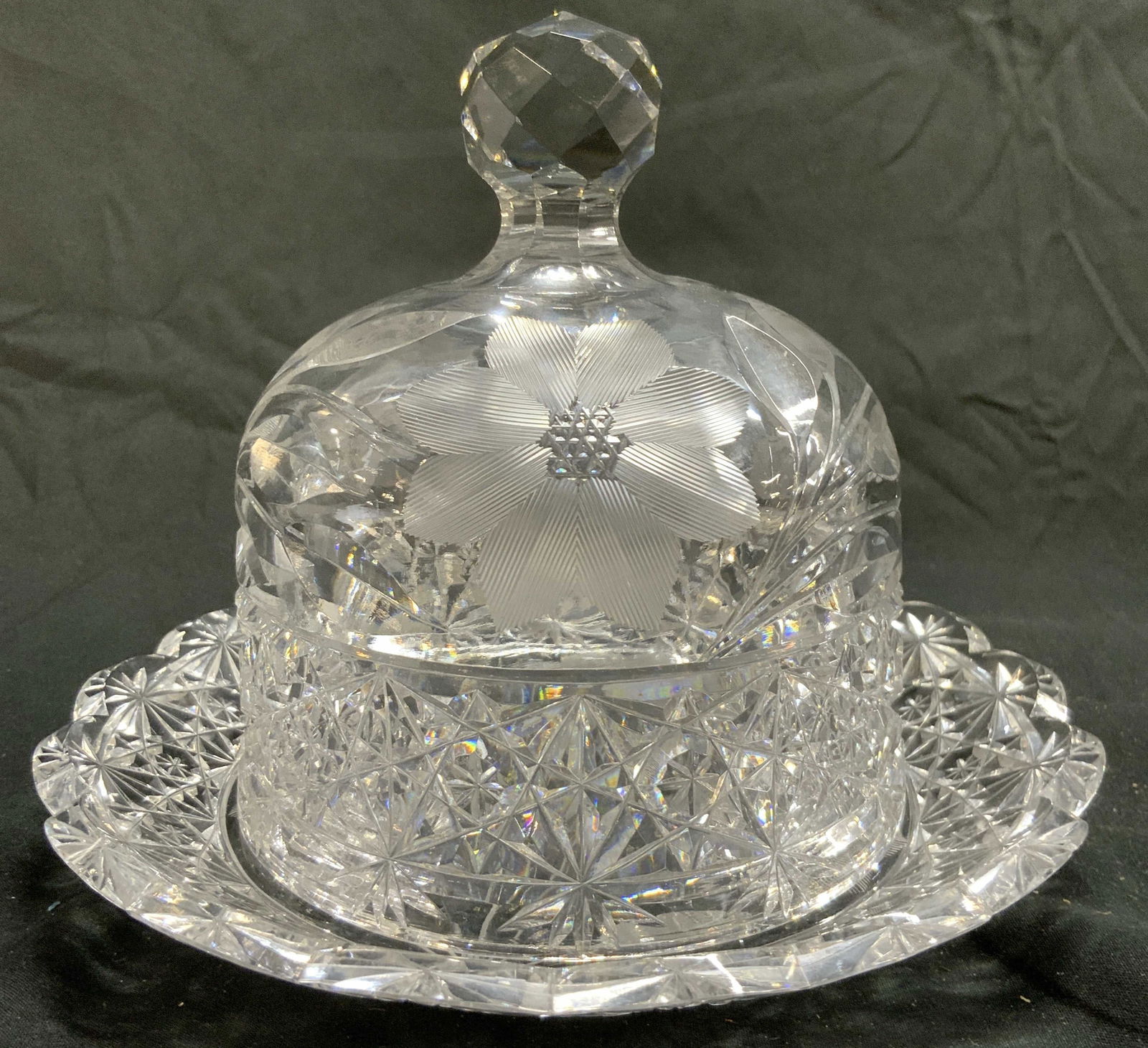 Vtg American Brilliant Cut Crstl Butter Dish W Lid (1 of 7)