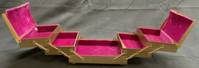 GOLD TONE Vntg Multi Tier Folding Jewelry Box
