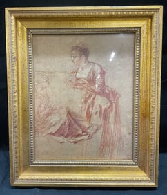 Framed Watteau Woman Standing Print