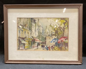 Framed Place du Tertre Paris Scene Litho