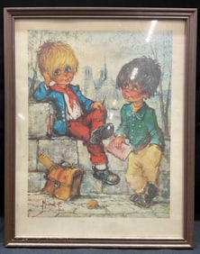 Framed Michel Thomas Two Boys Lithograph