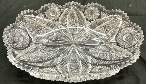 Vntg Brilliant Cut Crystal Toothed Rim Serv Dish