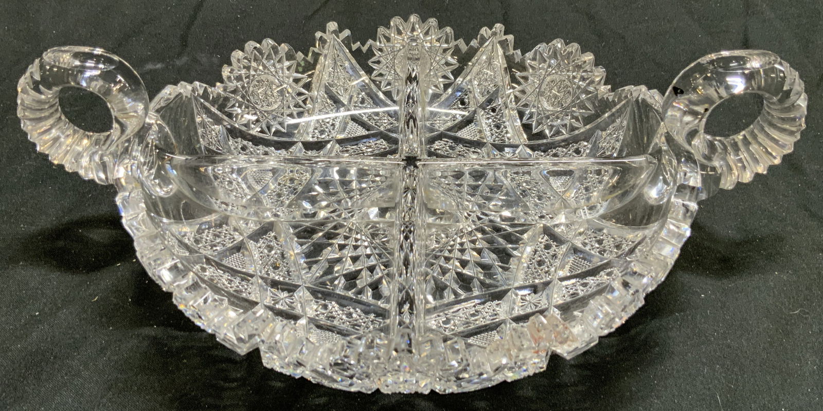 American Brilliant Cut Crystal Nut Dish W Handles (1 of 8)