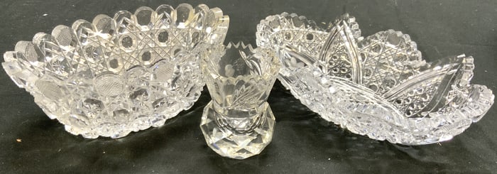 Lot 3 ABP Cut Crystal Bowls & Toothpick Holder
