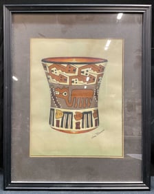Framed Signed Julio Ramon Nazca Pottery Painting