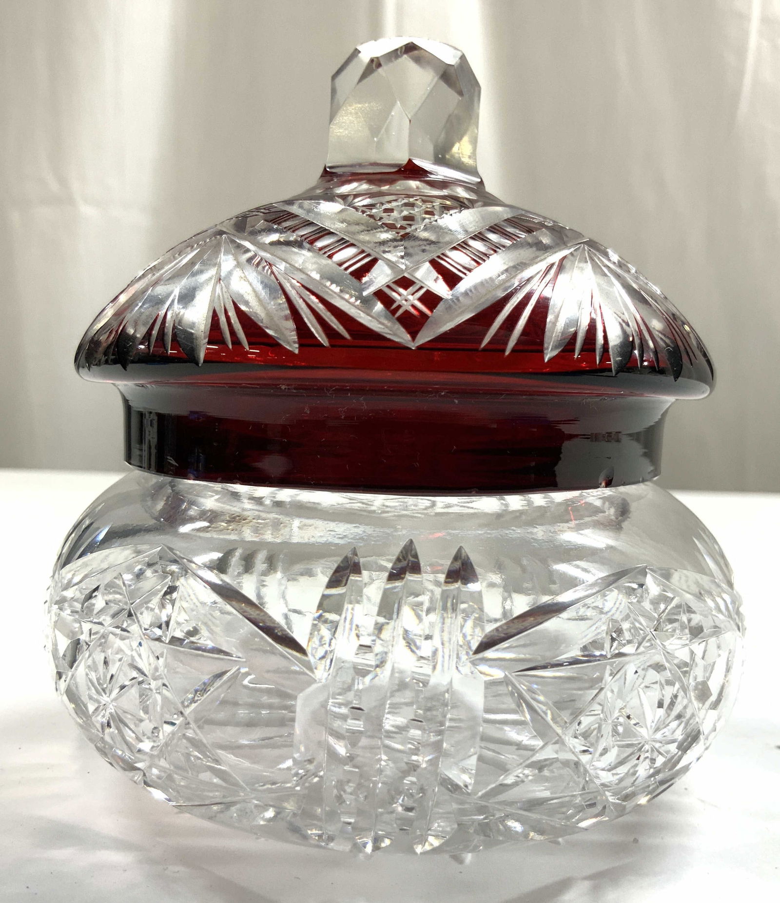 Crystal Trinket Box W Cranberry Glass Lid (1 of 8)