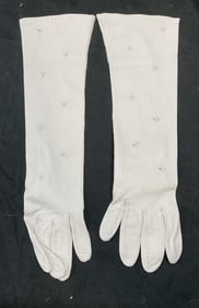 Vintage White Leather Knot Gloves